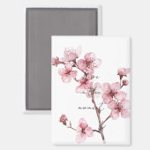 Aimant Fleur de cerise rose blanche (Recto/Verso)