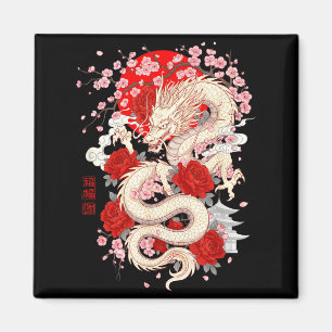 Aimant Fleur de cerisier asiatique Dragon chinois Nouvel