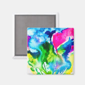 Aimant Fleur de cyclamen rose abstrait aquarelle (Recto/Verso)