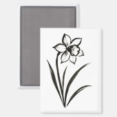 Aimant Fleur de jonquille – Art botanique monochrome sur (Recto/Verso)
