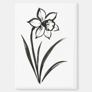 Aimant Fleur de jonquille – Art botanique monochrome sur