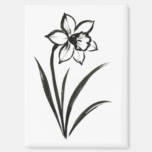 Aimant Fleur de jonquille – Art botanique monochrome sur (Recto)