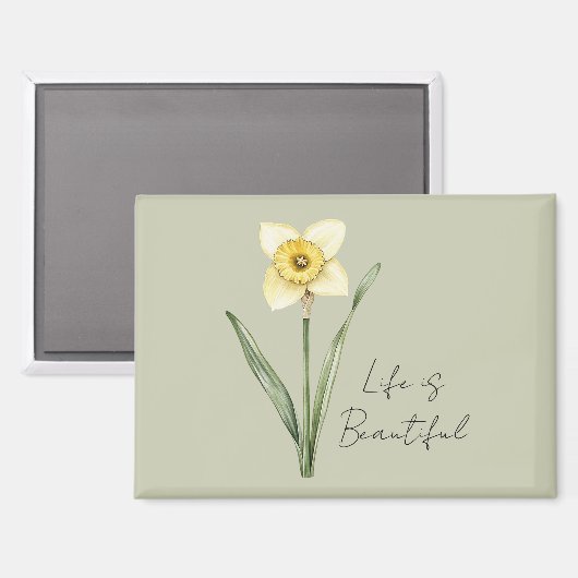 Aimant Fleur de jonquille verte blanche jaune (Recto/Verso)