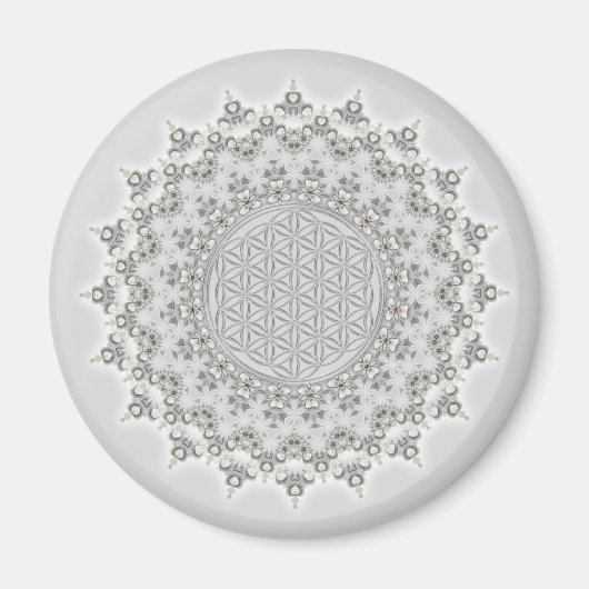 Aimant Fleur de la vie - Fractal Mandala gris vert (Devant)