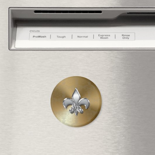 Aimant Fleur-De-Lis Argent sur Damas Or (In Situ (Lave-vaisselle))