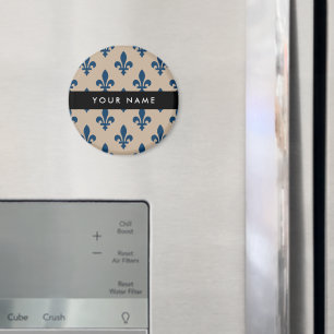 Aimant Fleur de Lis, Bleu Marine sur Beige, Royal, Votre 