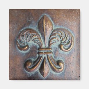 Aimant Fleur De Lis, Revêtement De Cuivre Âgé Imprimé