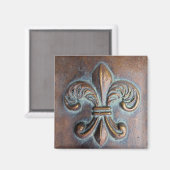 Aimant Fleur De Lis, Revêtement De Cuivre Vieilli Imprimé (Recto/Verso)