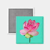 Aimant Fleur de lotus d'art fin en aquarelle rose (Recto/Verso)
