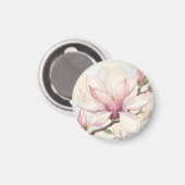 Aimant Fleur de magnolia rose délicate aquarelle (Recto/Verso)