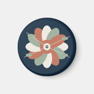 Aimant Fleur de nuit stylisée en marine et terracotta