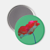 Aimant Fleur de pavot rouge sur vert émeraude (Recto/Verso)