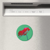 Aimant Fleur de pavot rouge sur vert émeraude (In Situ (Lave-vaisselle))