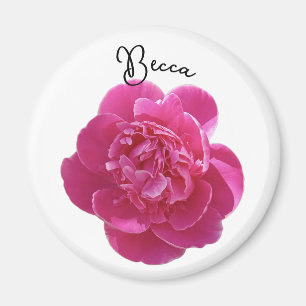Aimant Fleur de pivoine rose vive personnalisée