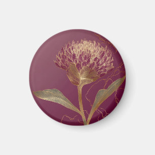 Aimant Fleur de Protéa dorée Bourgogne Dessin botanique