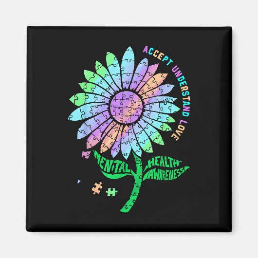 Aimant Fleur de puzzle de sensibilisation à la santé ment (Devant)