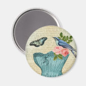 Aimant Fleur de style vintage oiseau et papillon (Recto/Verso)