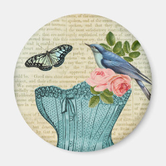 Aimant Fleur de style vintage oiseau et papillon