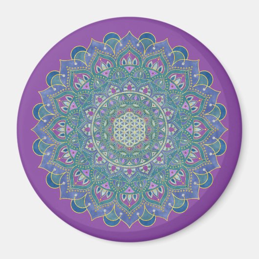 Aimant Fleur de Vie - Mandala Style Inde 1 (Devant)