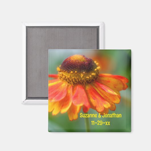 Aimant Fleur de Zinnia Orange Mariage Personnalisé (Recto/Verso)