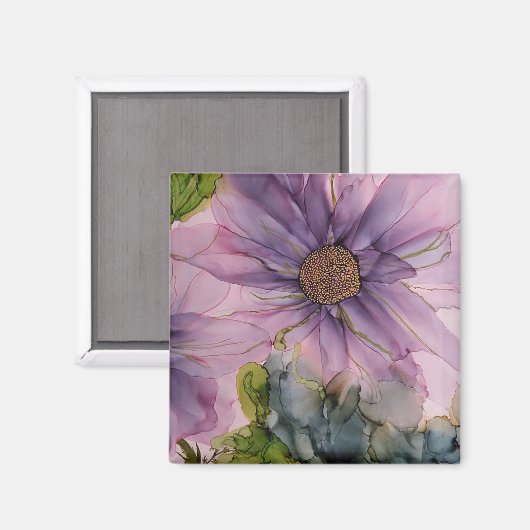 Aimant fleur d'encre d'alcool rose et violet (Recto/Verso)