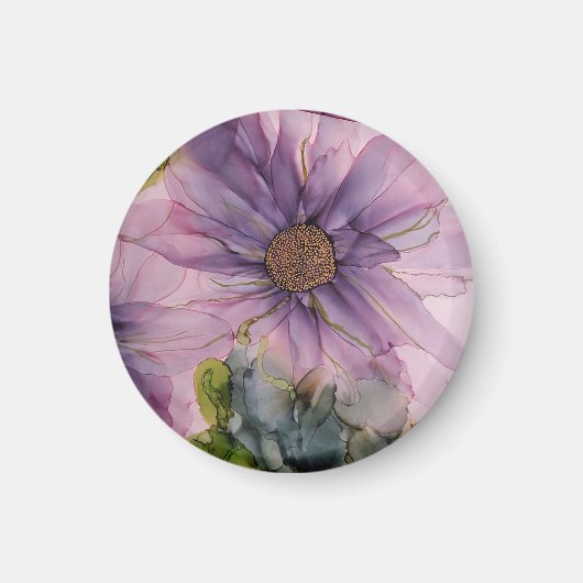 Aimant fleur d'encre d'alcool rose et violet (Devant)