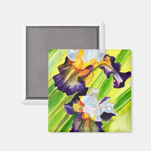 Aimant Fleur d'iris floral aquarelle (Recto/Verso)