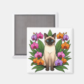 aimant fleur exotique chat siamois (Recto/Verso)