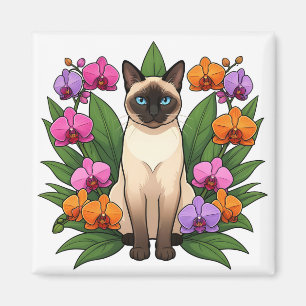 aimant fleur exotique chat siamois