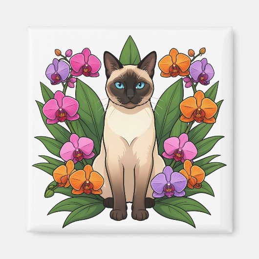 aimant fleur exotique chat siamois (Devant)