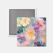Aimant Fleur Exotique Feuille en fleurs bleues (Recto/Verso)
