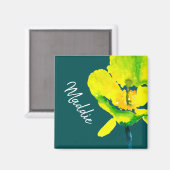 Aimant Fleur floue abstraite aquarelle jaune (Recto/Verso)