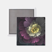 Aimant Fleur fractale grise et pourpre moderne abstraite (Recto/Verso)