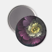 Aimant Fleur fractale grise khaki pourpre moderne abstrai (Recto/Verso)