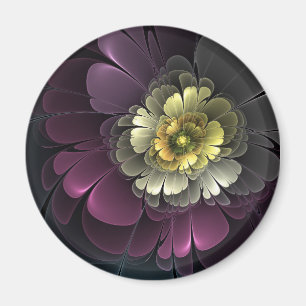 Aimant Fleur fractale grise khaki pourpre moderne abstrai