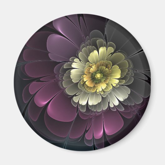 Aimant Fleur fractale grise khaki pourpre moderne abstrai (Devant)