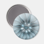 Aimant Fleur joyeuse abstraite fleur bleue grise fractale (Recto/Verso)