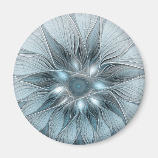 Aimant Fleur joyeuse abstraite fleur bleue grise fractale (Devant)