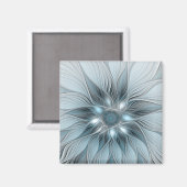 Aimant Fleur joyeuse abstraite fleur bleue grise fractale (Recto/Verso)