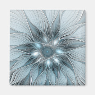 Aimant Fleur joyeuse abstraite fleur bleue grise fractale