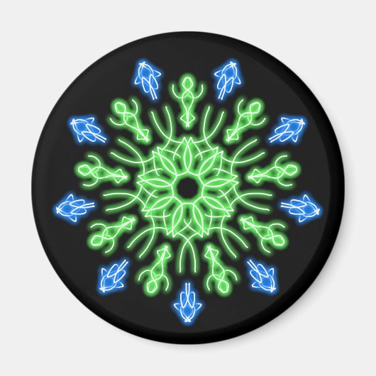 Aimant Fleur néon verte et bleue (Devant)