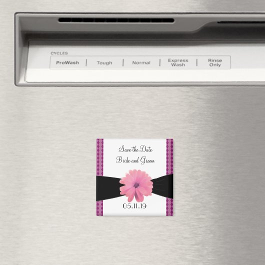 Aimant Fleur noire rose ruban Enregistrer la date (In Situ (Lave-vaisselle))