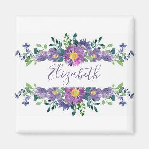 Aimant Fleur personnalisée aquarelle violette