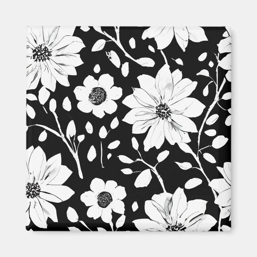Aimant Fleur simple noir et blanc Motif sans couture (Devant)
