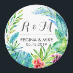 Aimant Fleur tropicale et mariage de printemps de la cour<br><div class="desc">Cette illustration vintage et rustique de fleurs tropicales et de couronnes feuilles est parfaite pour les mariages, la douche nuptiale, la fête de fiançailles et la fête d'anniversaire. Obtenez ce design floral chic et élégant pour votre mariage de printemps en plein air, dans la campagne ou dans un jardin botanique...</div>
