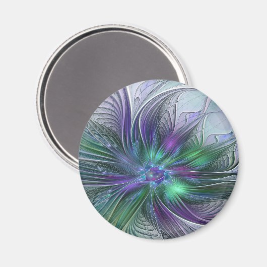 Aimant Fleur vert violet Art Abstrait moderne Fractal (Recto/Verso)