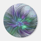 Aimant Fleur vert violet Art Abstrait moderne Fractal (Devant)