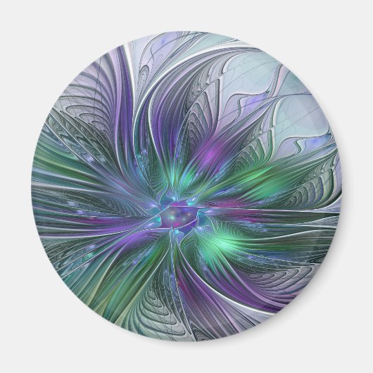 Aimant Fleur verte abstraite moderne fractale pourpre (Devant)