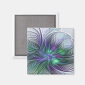 Aimant Fleur verte abstraite moderne fractale violette (Recto/Verso)