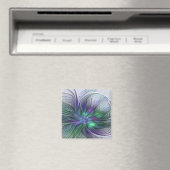 Aimant Fleur verte abstraite moderne fractale violette (In Situ (Lave-vaisselle))